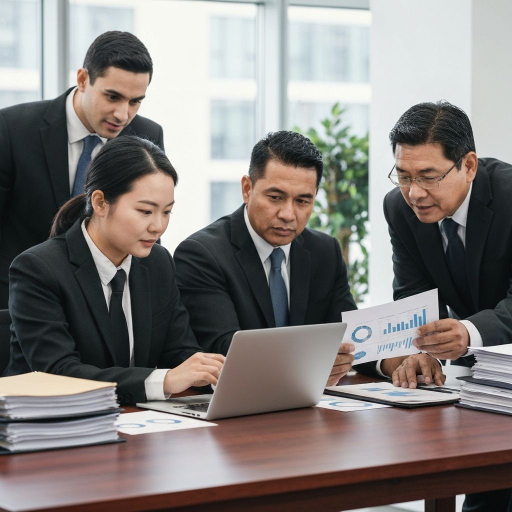 Equipo de analistas financieros analizando datos de márgenes y rentabilidad